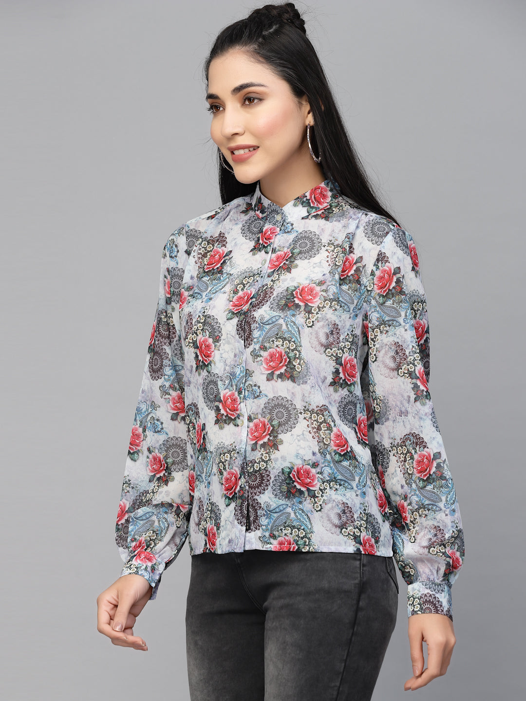 Valbone Women’s Multicolor Georgette Printed Shirt