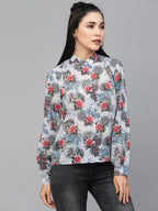 Valbone Women’s Off-White Georgette Floral Printed Shirt Full Sleeves