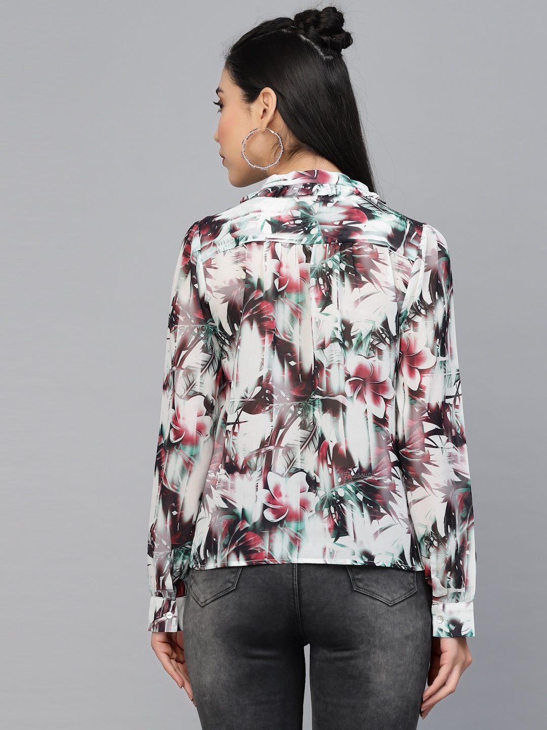 Valbone Women’s Maroon Georgette Floral Printed Shirt Full Sleeves