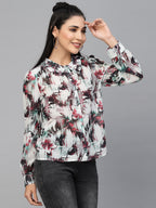 Valbone Women’s Maroon Georgette Floral Printed Shirt Full Sleeves