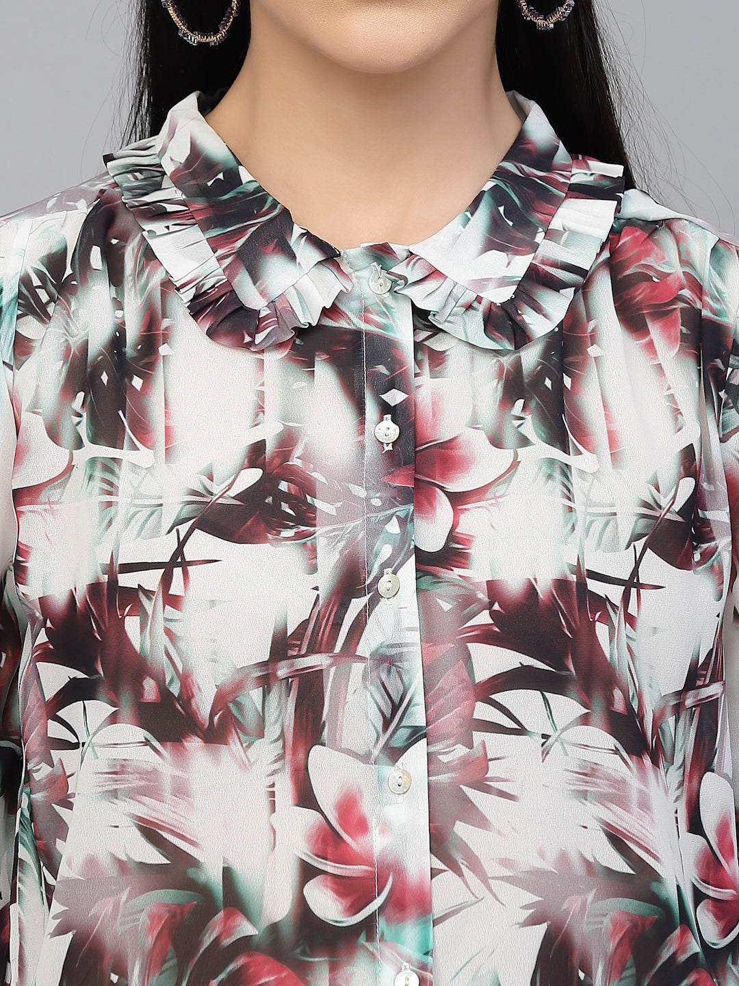 Valbone Women’s Maroon Georgette Floral Printed Shirt Full Sleeves