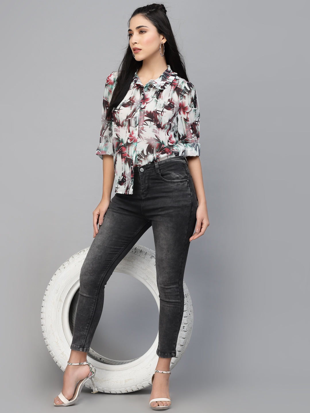 Valbone Women’s Maroon Georgette Floral Printed Shirt Full Sleeves