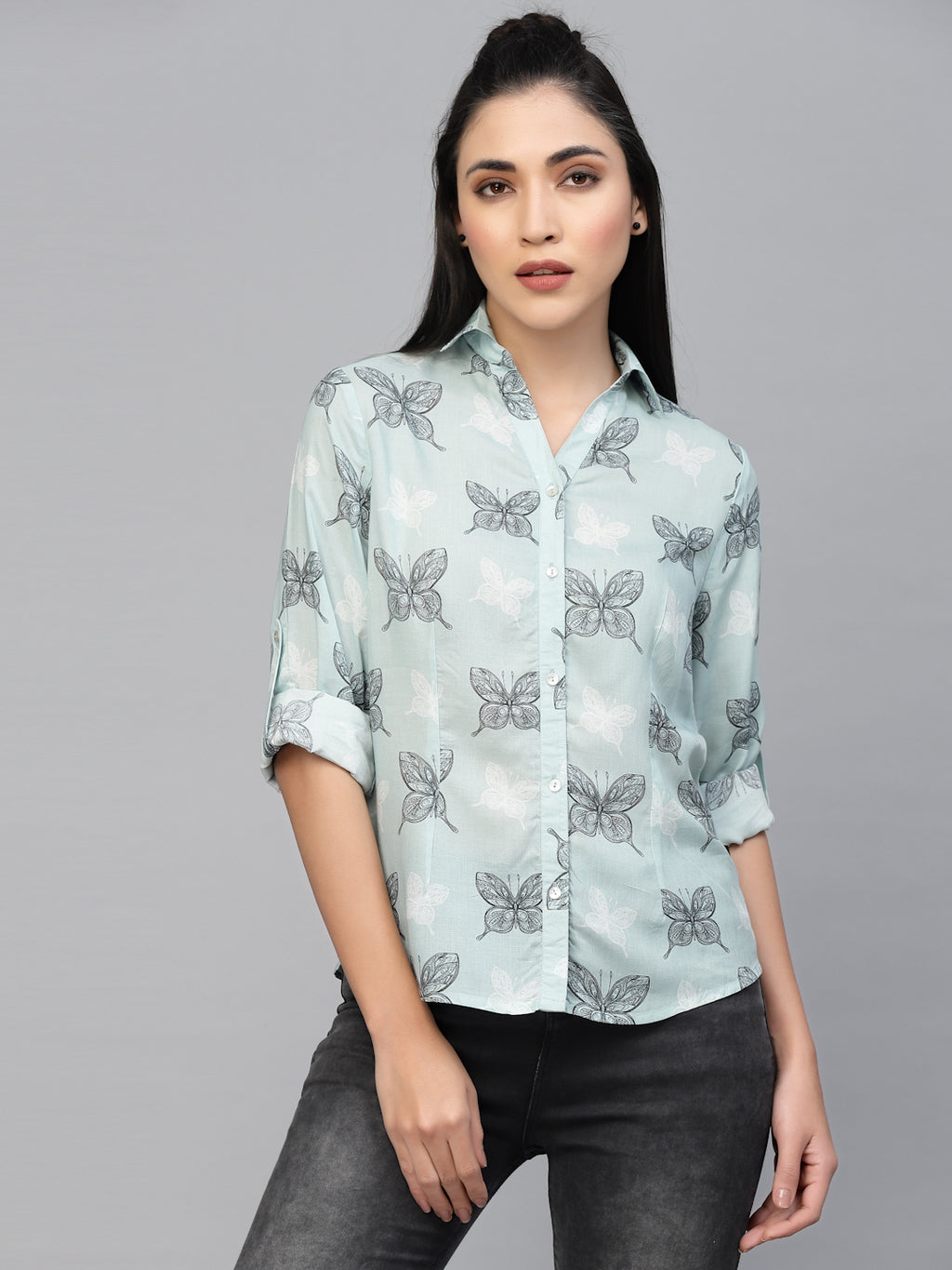 Valbone Women’s Blue Modal Silk Printed Shirt