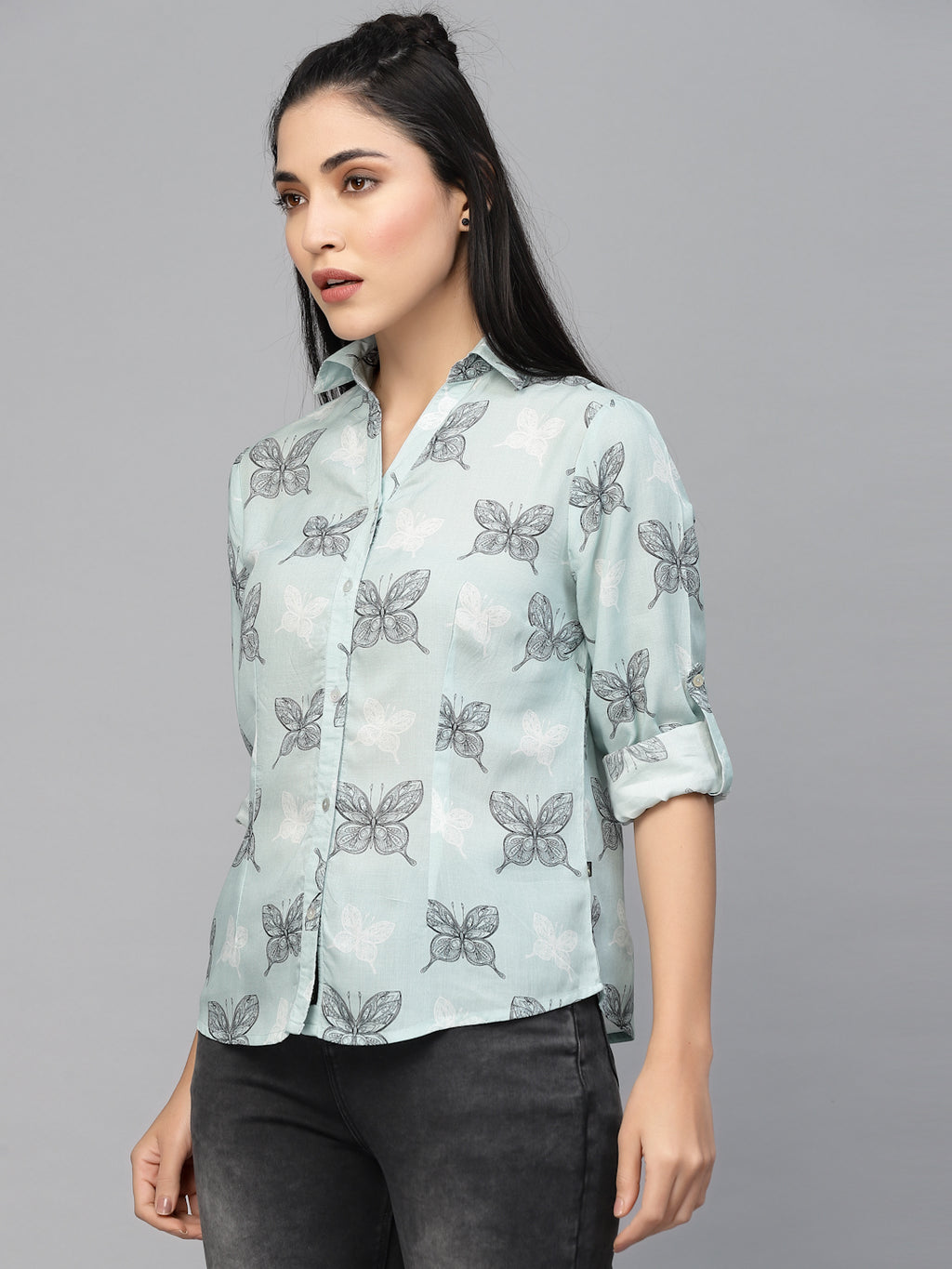 Valbone Women’s Blue Modal Silk Printed Shirt