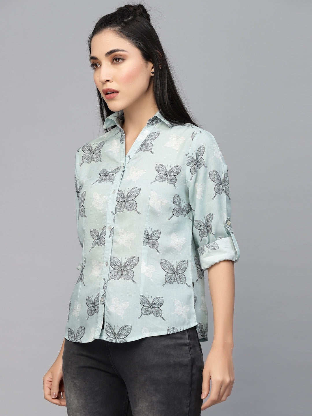 Valbone Women’s Blue Modal Silk Printed Shirt