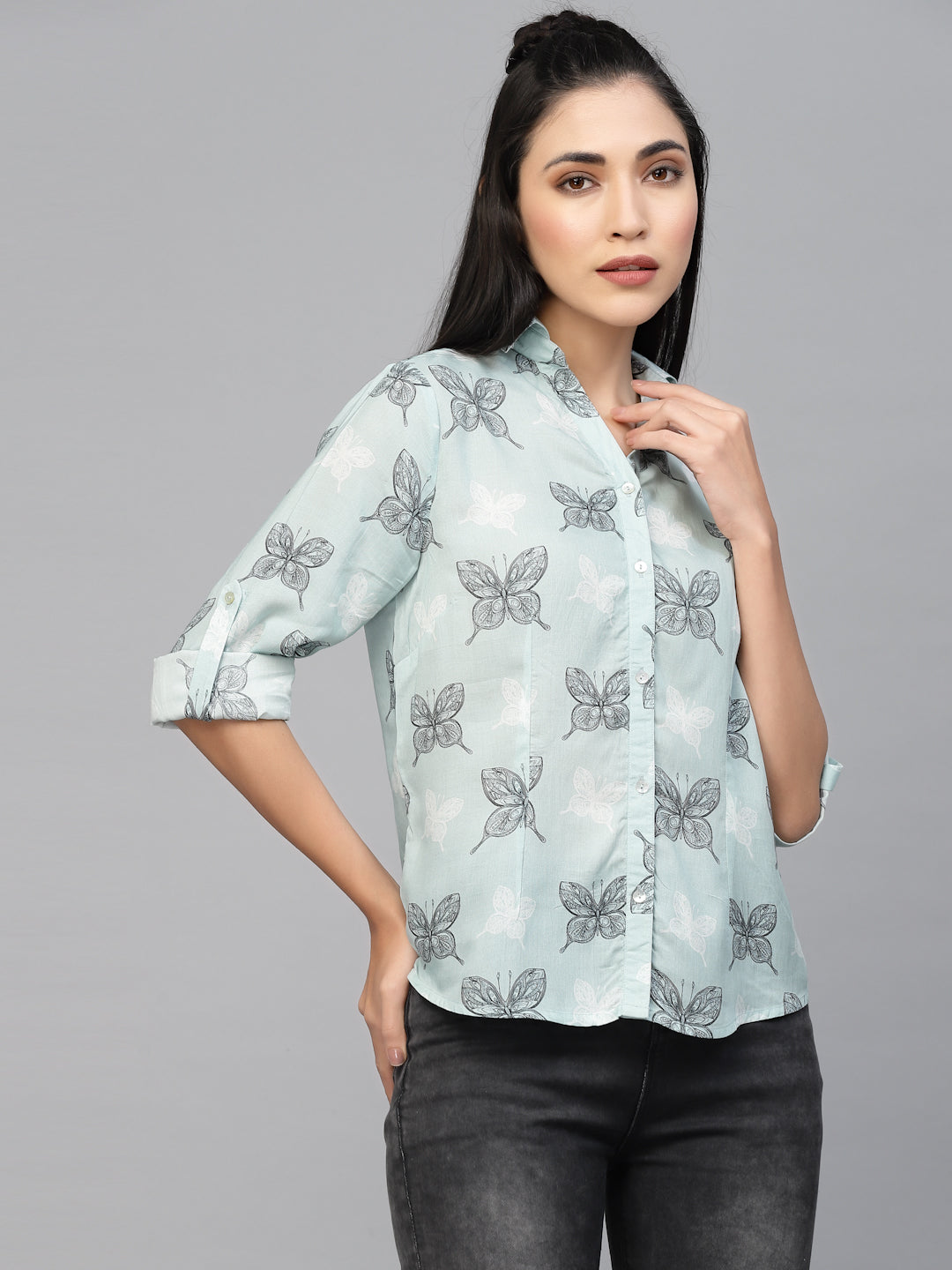 Valbone Women’s Blue Modal Silk Printed Shirt