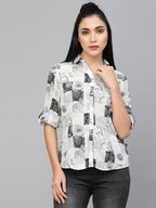 Valbone Women’s White & Black Rayon Modal Silk Floral Printed Shirt