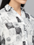 Valbone Women’s White & Black Rayon Modal Silk Floral Printed Shirt