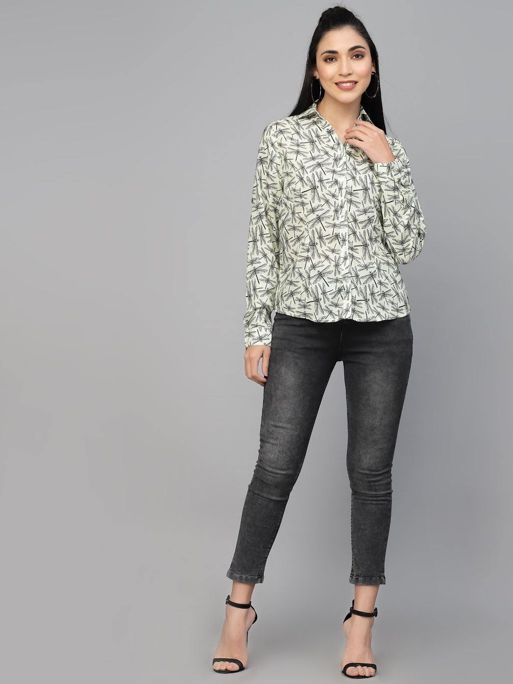Valbone Women’s Grey Modal Silk Printed Shirt