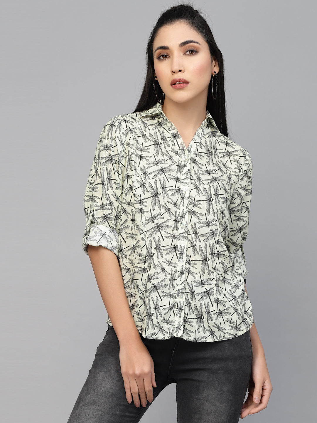 Valbone Women’s Grey Modal Silk Printed Shirt