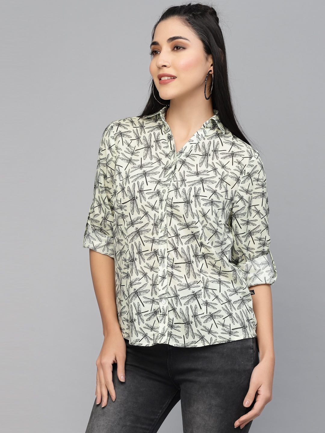 Valbone Women’s Grey Modal Silk Printed Shirt