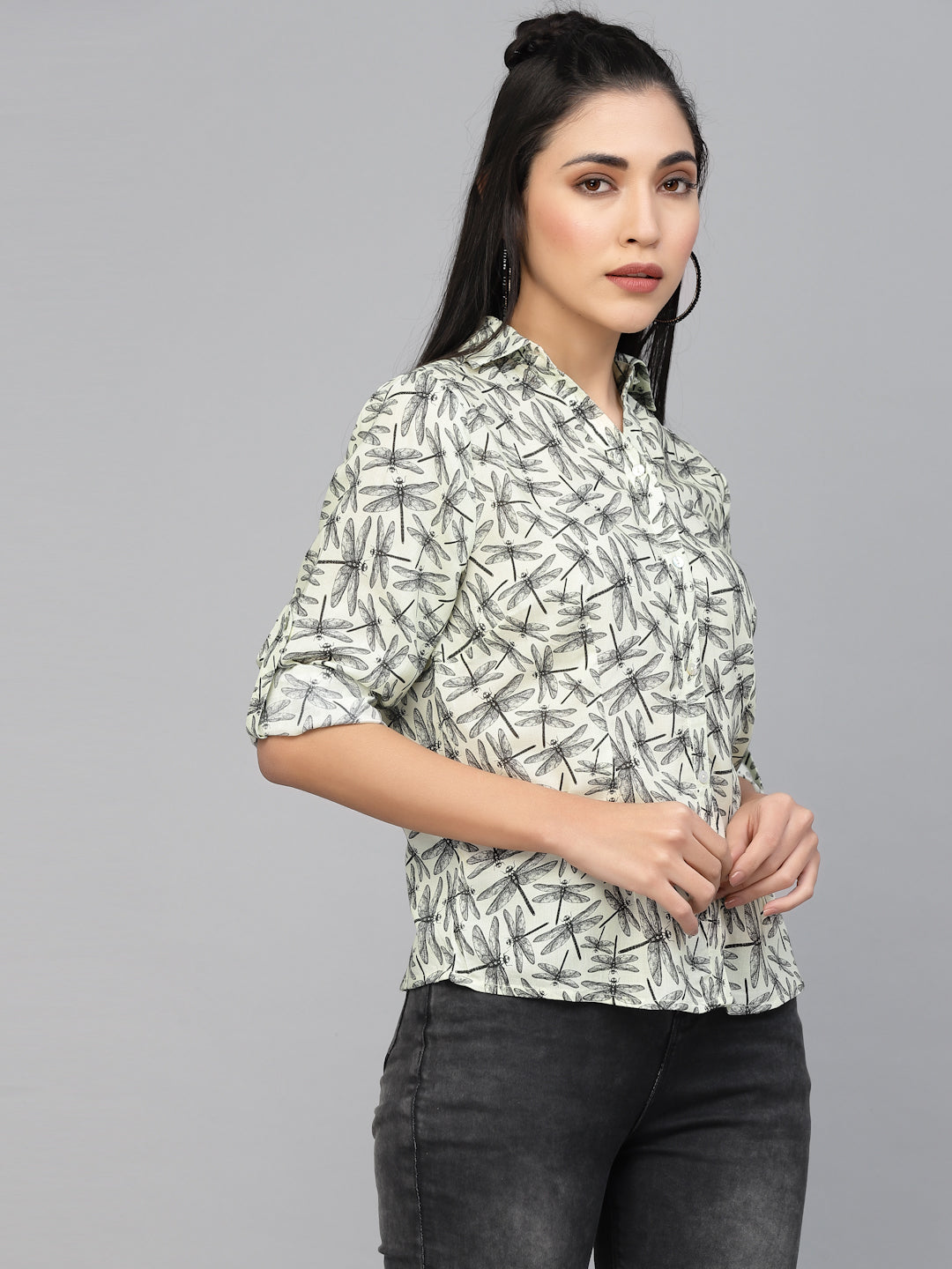 Valbone Women’s Grey Modal Silk Printed Shirt