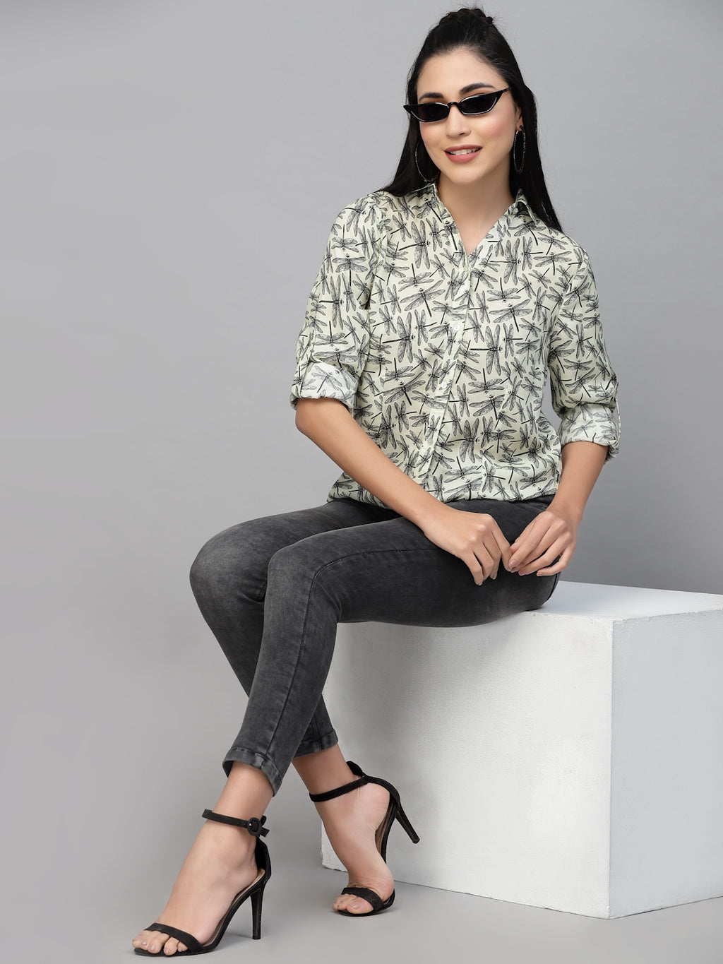 Valbone Women’s Grey Modal Silk Printed Shirt