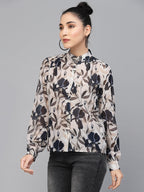 Valbone Women’s Navy Blue Georgette Printed Shirt
