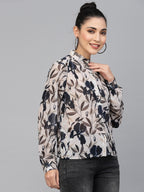 Valbone Women’s Navy Blue Georgette Printed Shirt