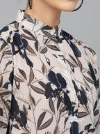 Valbone Women’s Navy Blue Georgette Printed Shirt