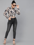 Valbone Women’s Navy Blue Georgette Printed Shirt