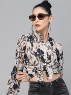 Valbone Women’s Navy Blue Georgette Printed Shirt