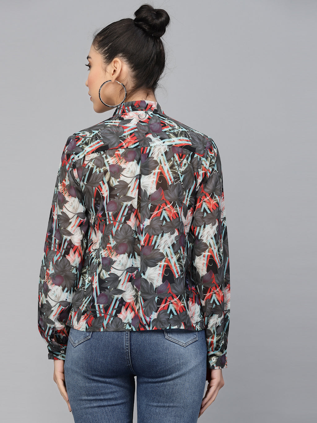 Valbone Women’s Grey Georgette Printed Shirt