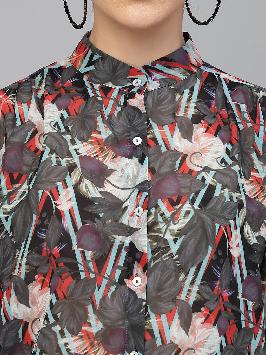 Valbone Women’s Grey Georgette Printed Shirt