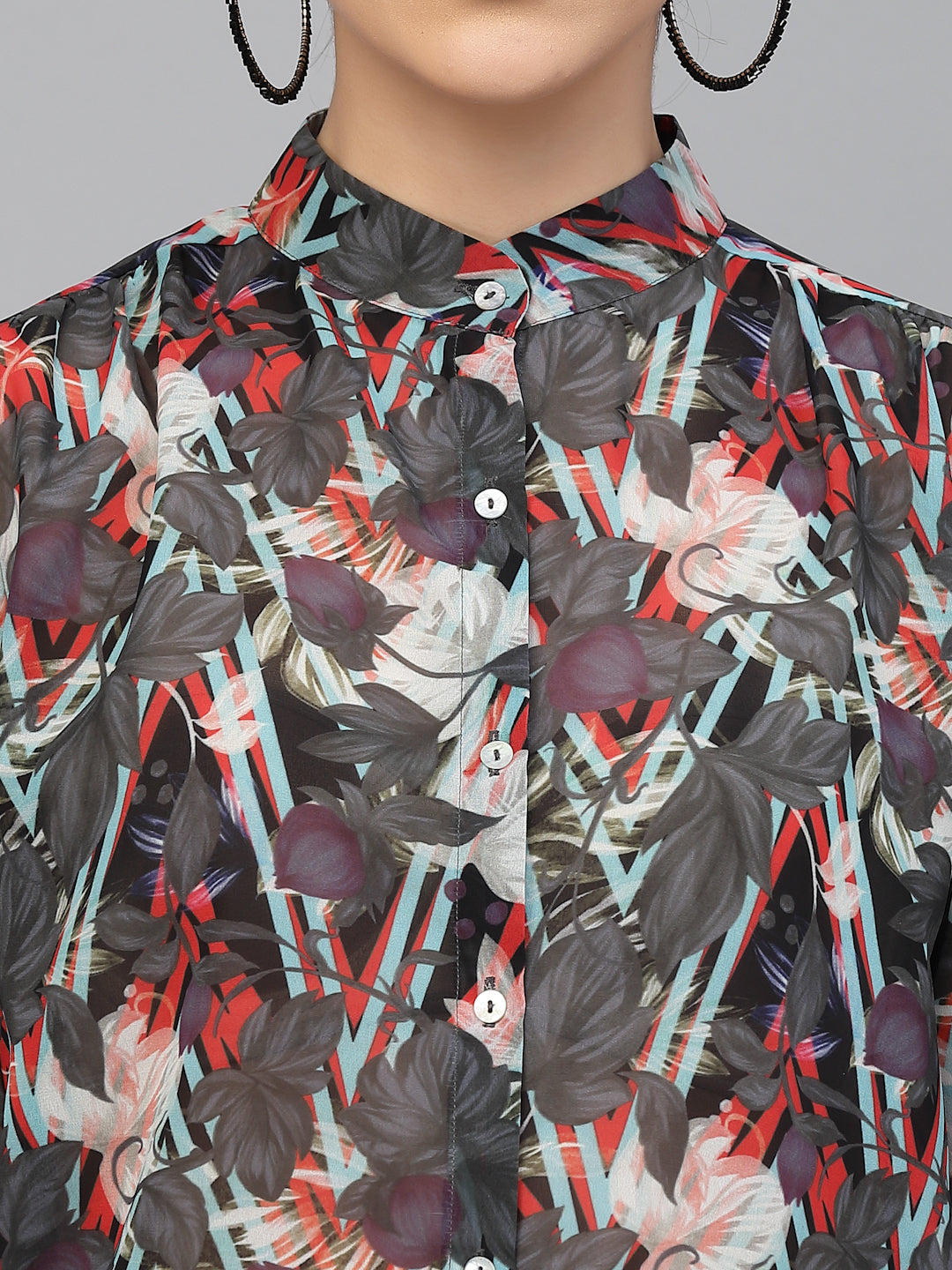 Valbone Women’s Grey Georgette Printed Shirt