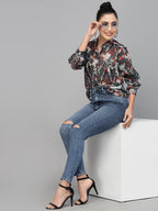 Valbone Women’s Grey Georgette Printed Shirt
