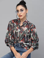 Valbone Women’s Grey Georgette Printed Shirt