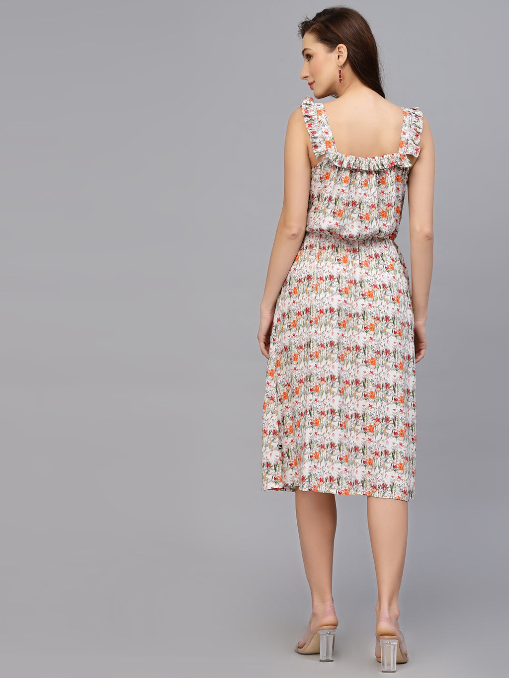 Orange Floral Print Dress