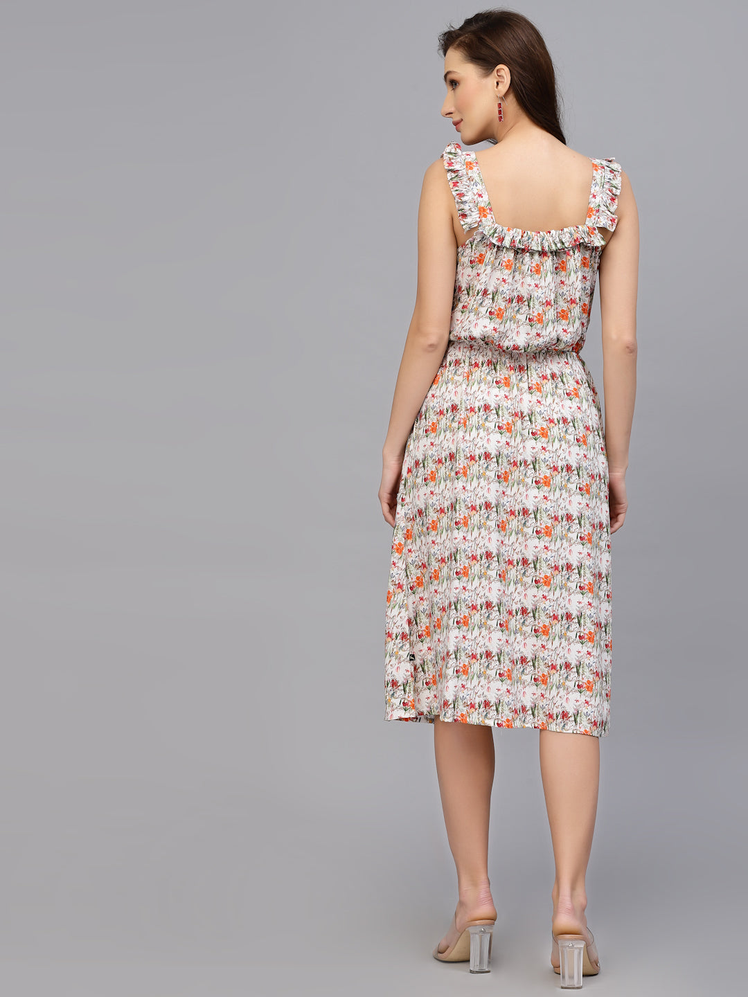 Orange Floral Print Dress