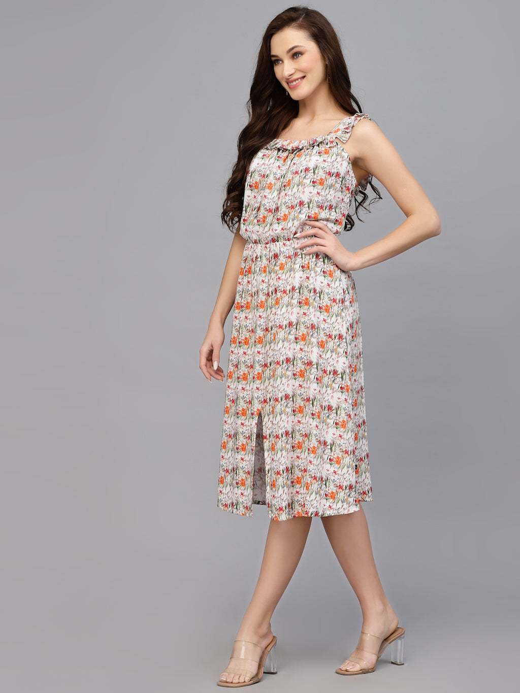 Orange Floral Print Dress