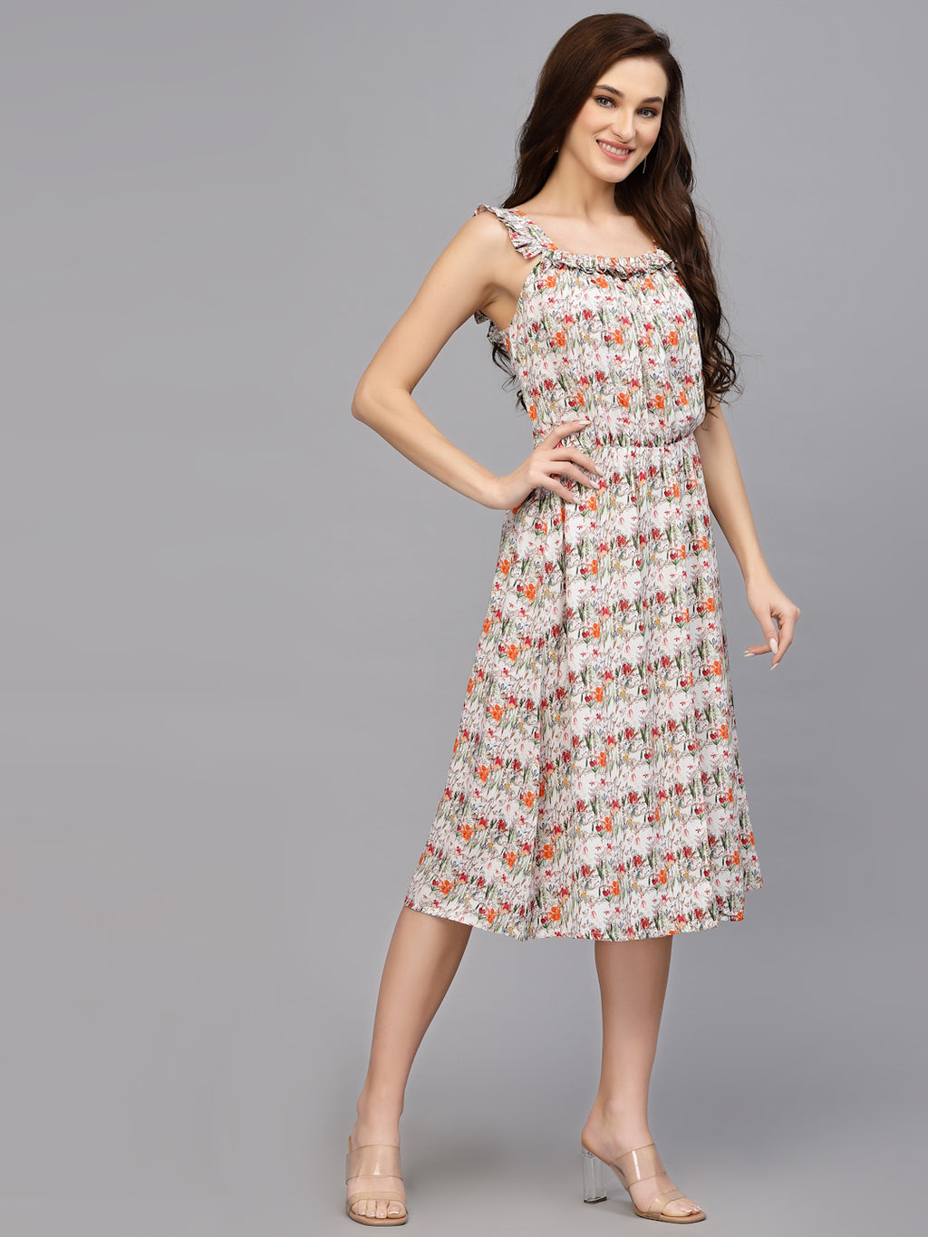 Orange Floral Print Dress