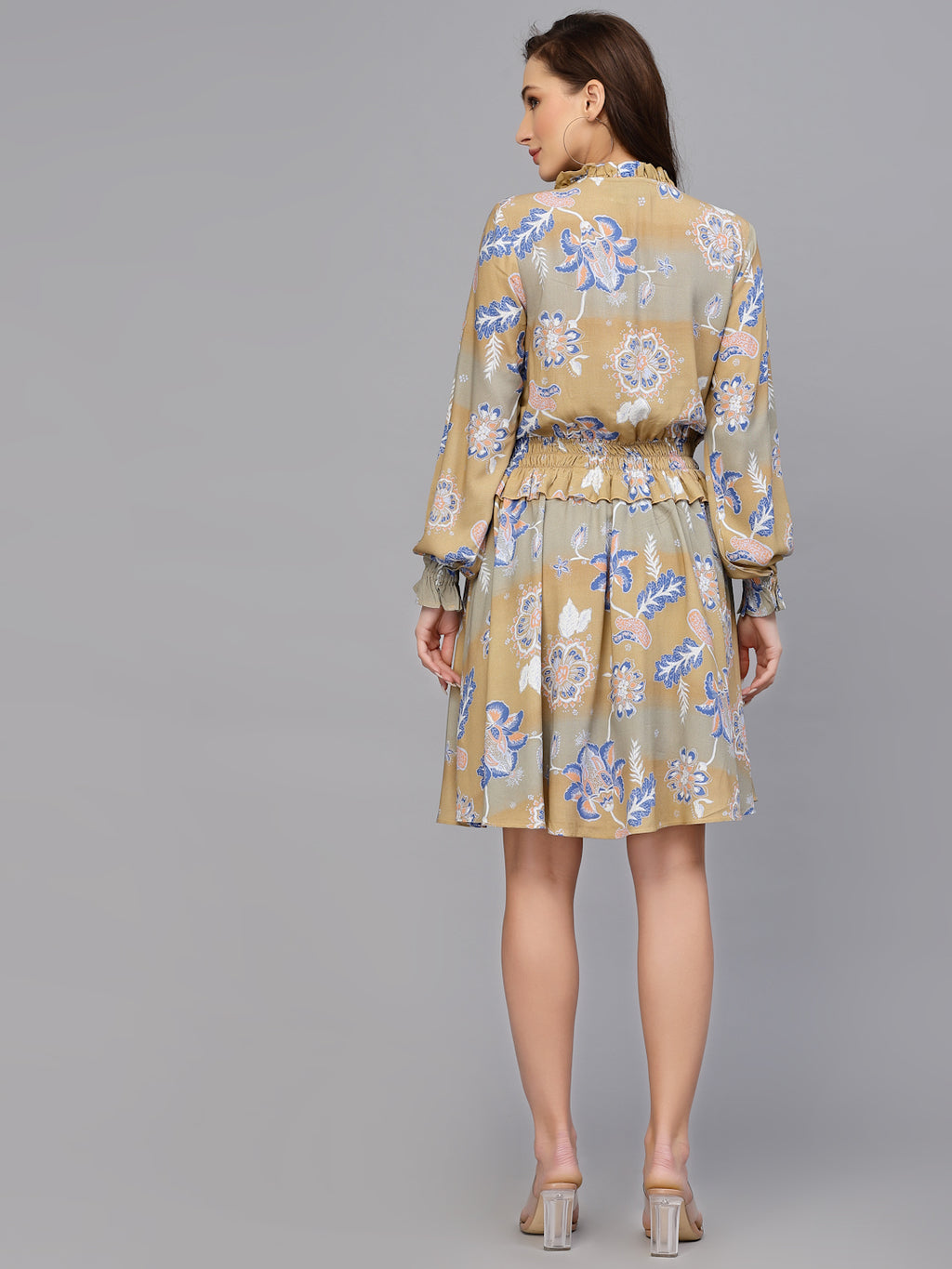 Brown Viscose Printed Dress