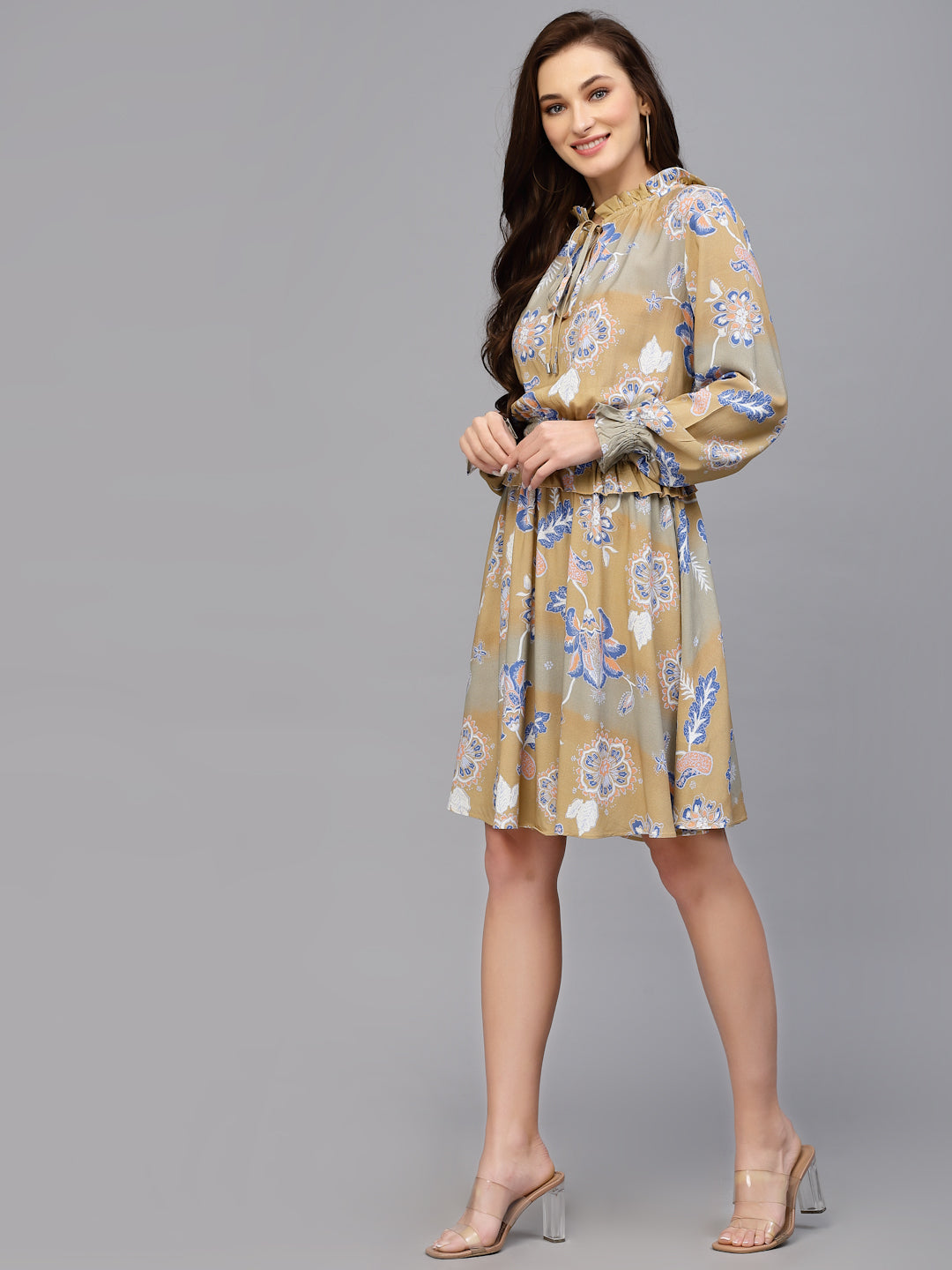 Brown Viscose Printed Dress
