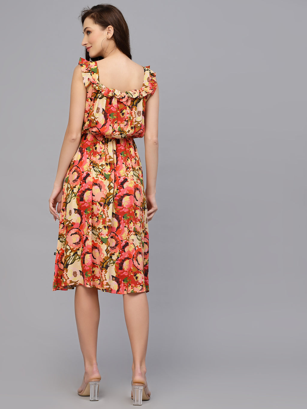 Red Viscose Floral Print Dress