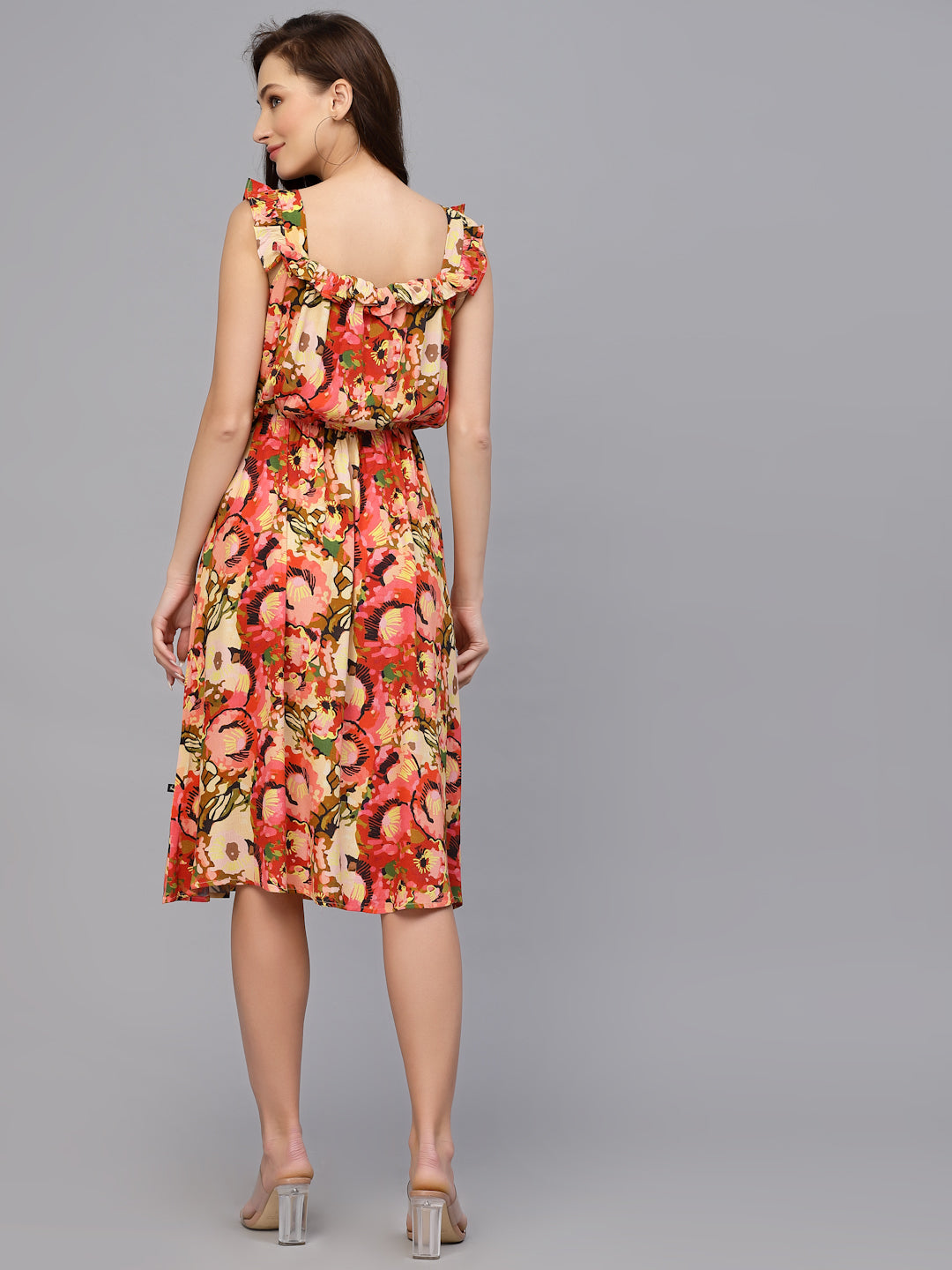 Red Viscose Floral Print Dress