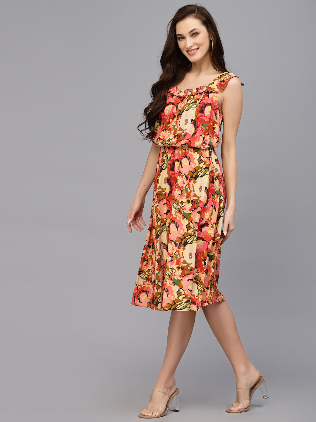 Red Viscose Floral Print Dress