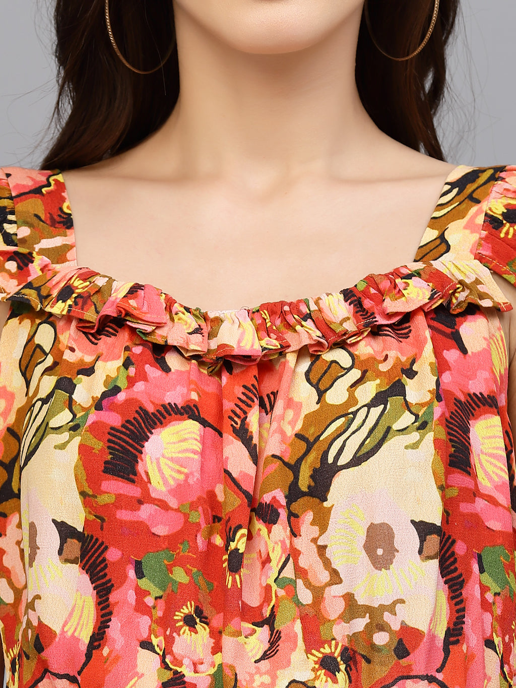 Red Viscose Floral Print Dress