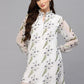 Valbone Women’s White Georgette Floral Printed Dress Tie Pattern Neck