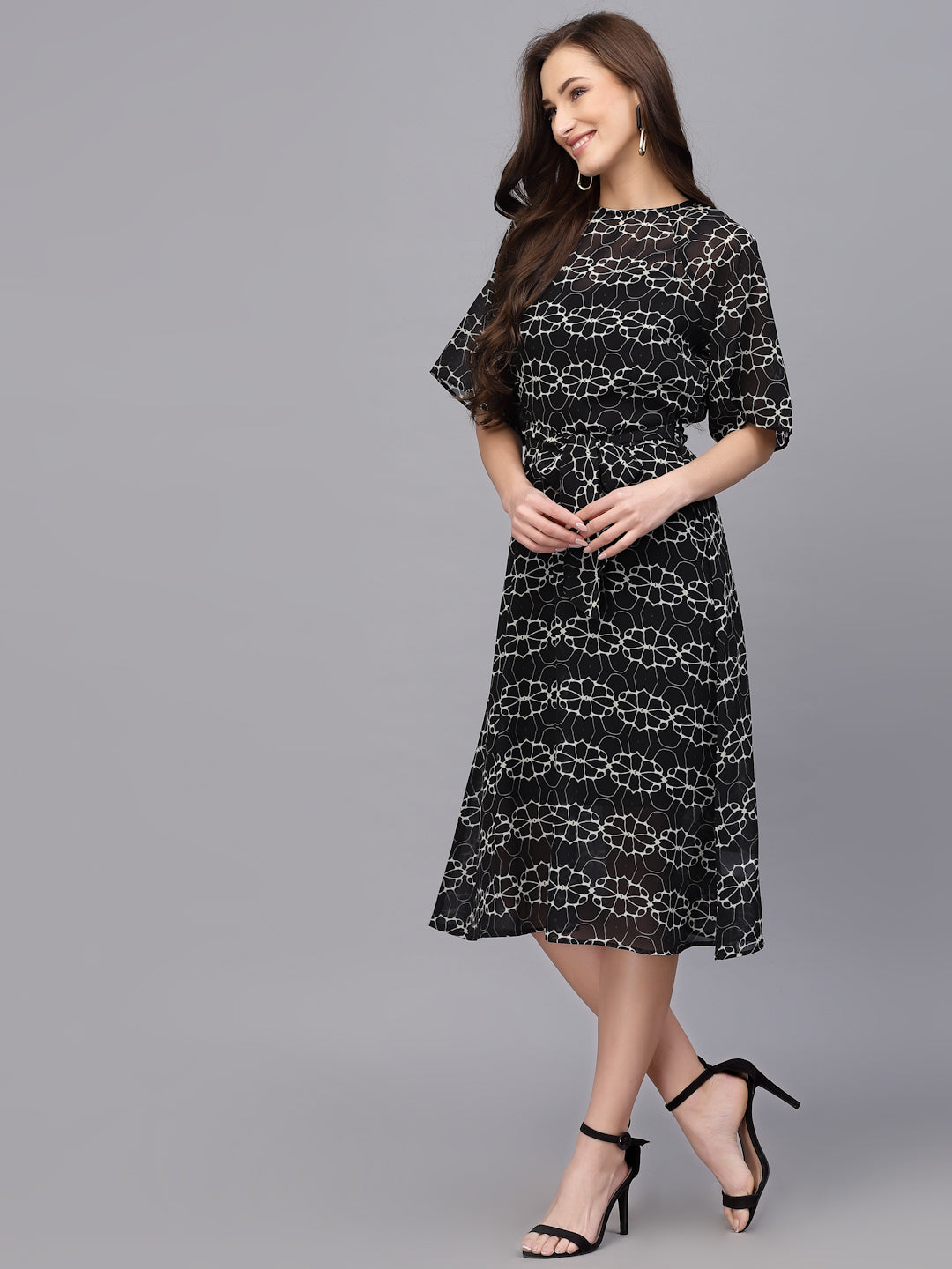 Get Flared Sleeve Detail Black Maxi Dress at ₹ 1699 | LBB Shop