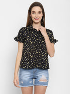 Valbone Women’s Black Viscose Floral Printed Shirt