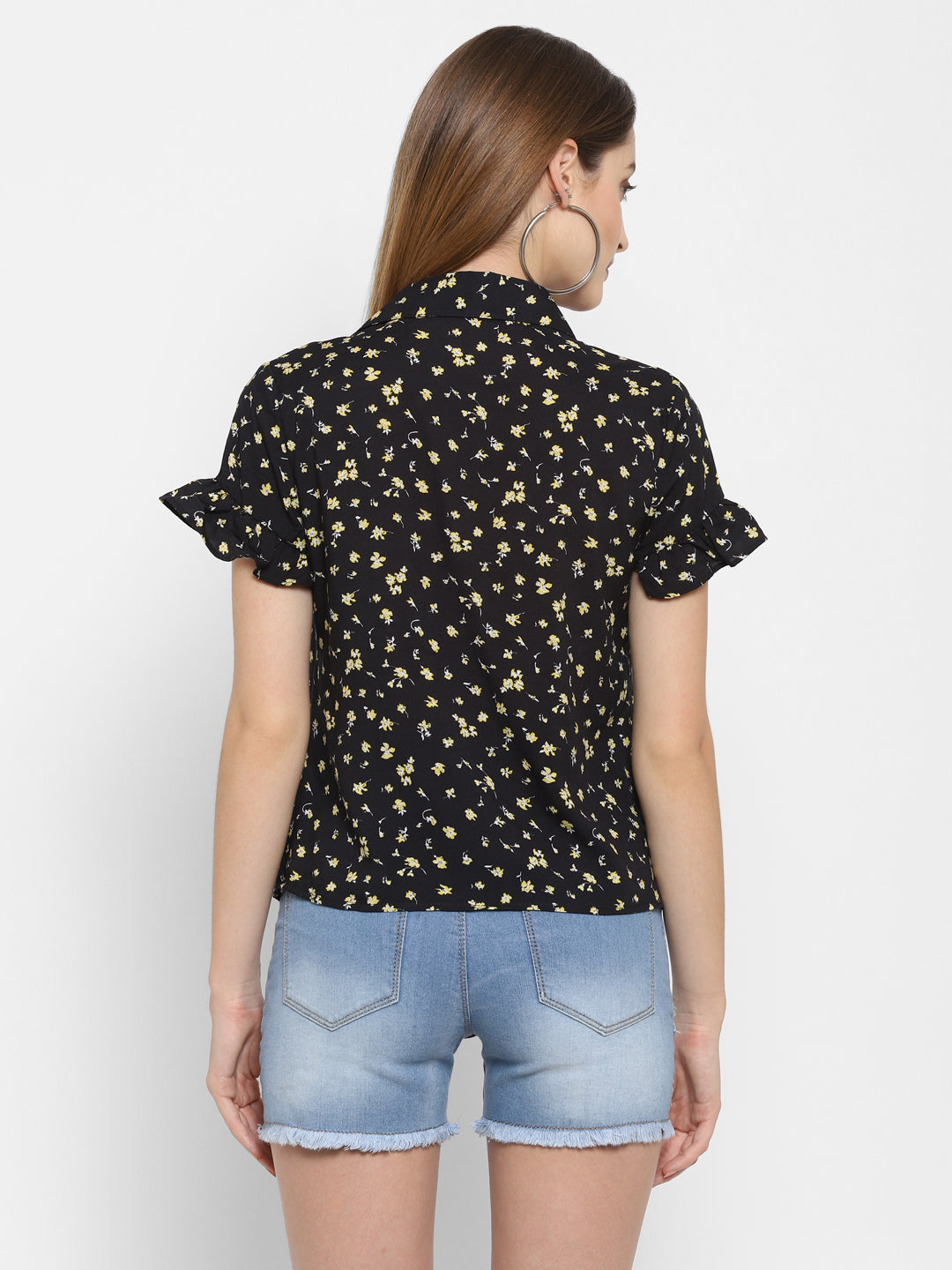 Valbone Women’s Black Viscose Floral Printed Shirt