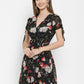 Valbone Women’s Black Viscose Floral Printed Knee Length Dress