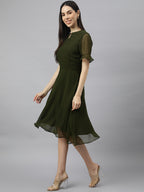Green solid Midi Dress