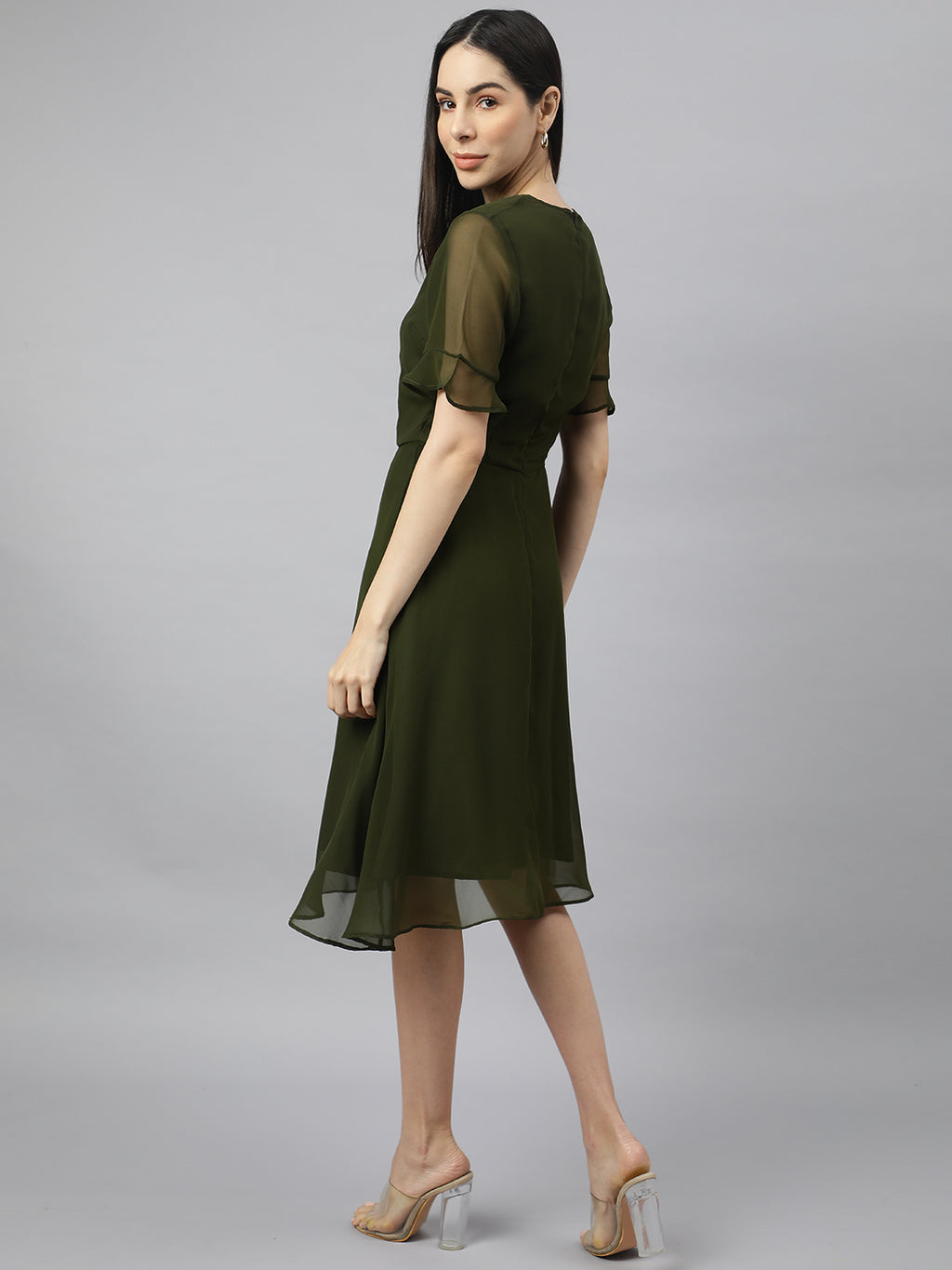 Green solid Midi Dress