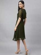 Green solid Midi Dress