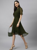 Green solid Midi Dress