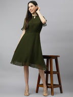 Green solid Midi Dress