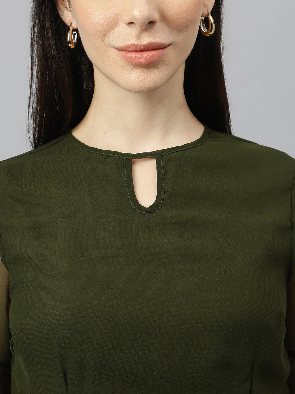 Green solid Midi Dress