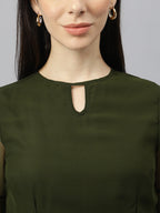 Green solid Midi Dress