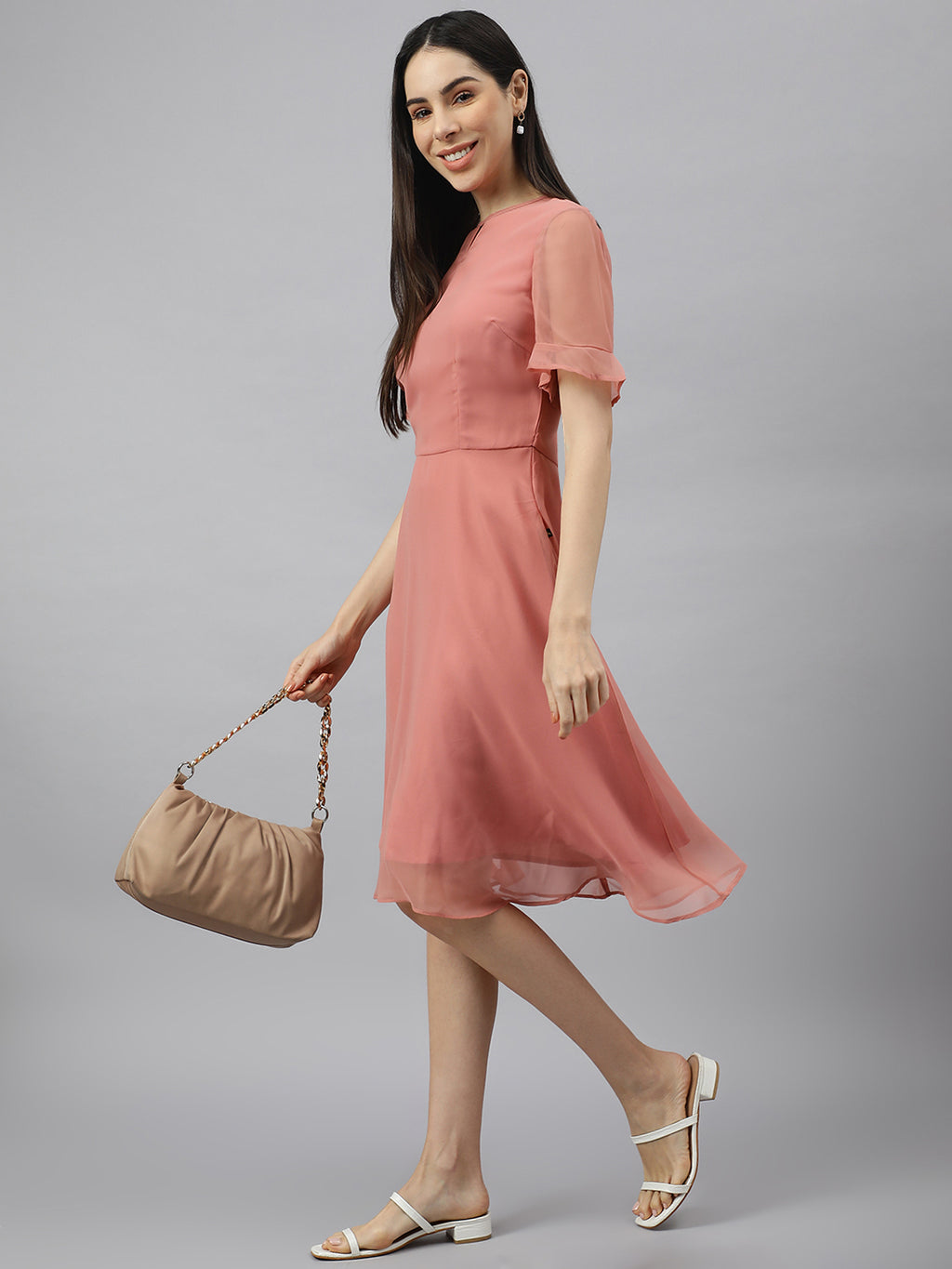 Pink Georgette  solid Dress